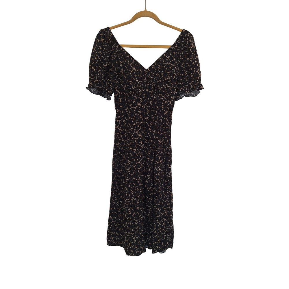 Ba&sh Eden Bleunuit Floral Midi Dress Short Puff Sleeve Smocked XS 0